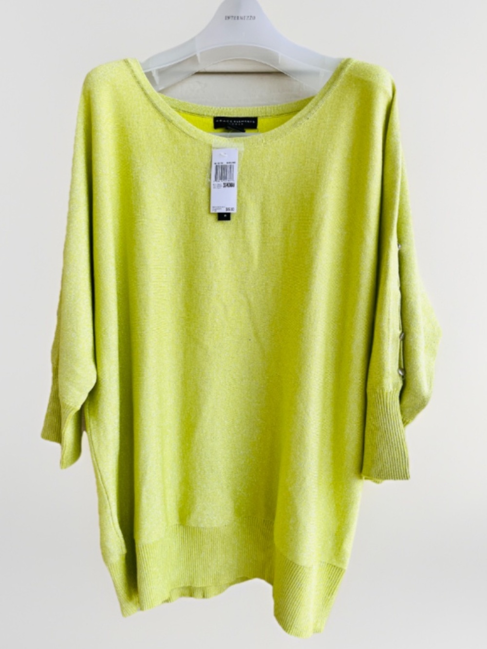 Grace Elements Woman 3X Lime Green Metallic Knit Sweater Oversized Boat Neck NWT